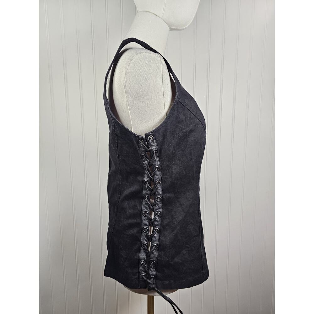 Joan Jett x Tripp NYC Daang Goodman Black Lace Up Zip Front Corset Top Vest L - Picture 2 of 13